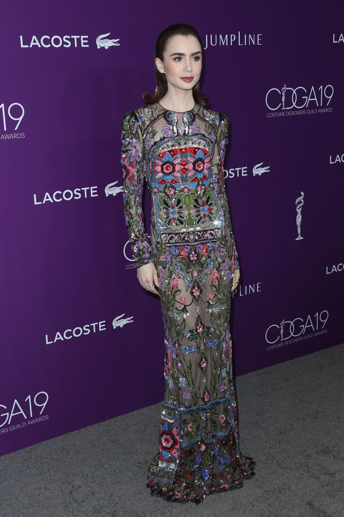 Lily Collins Gets a Nutty Award In Alexander McQueen