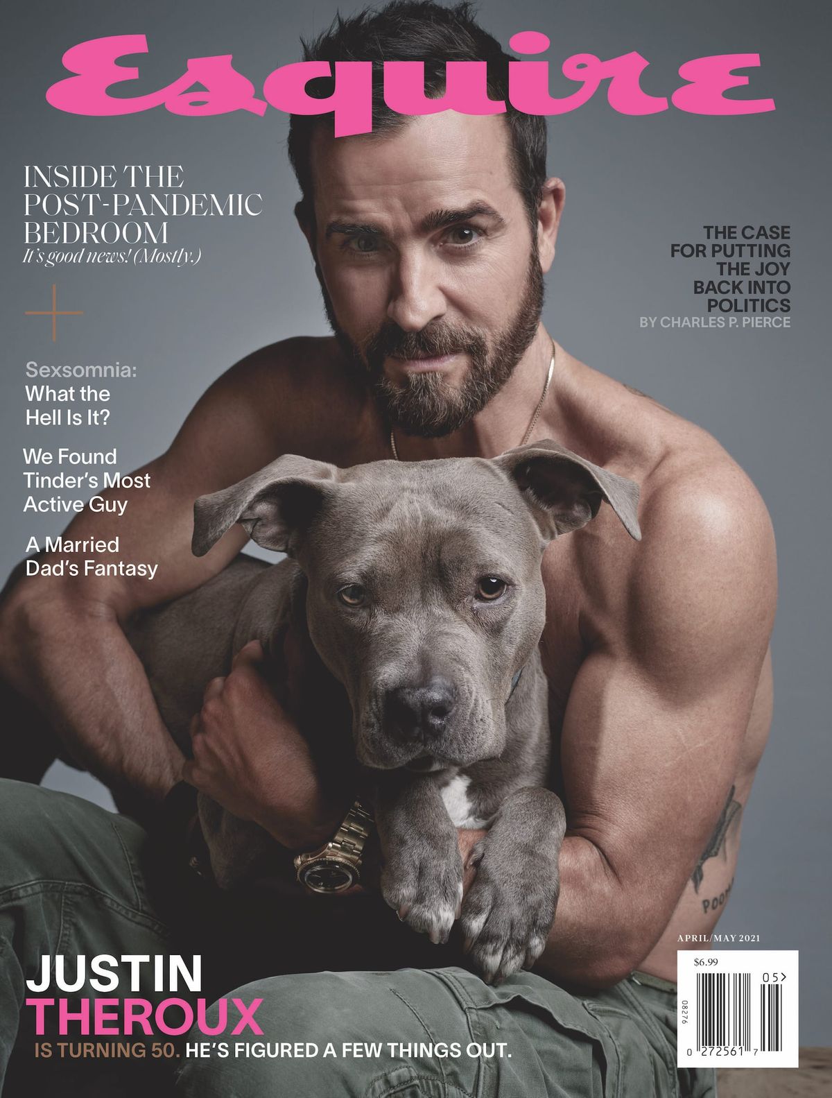 Do You Want to See Justin Theroux, Shirtless, Holding a Puppy on the Cover of Esquire?