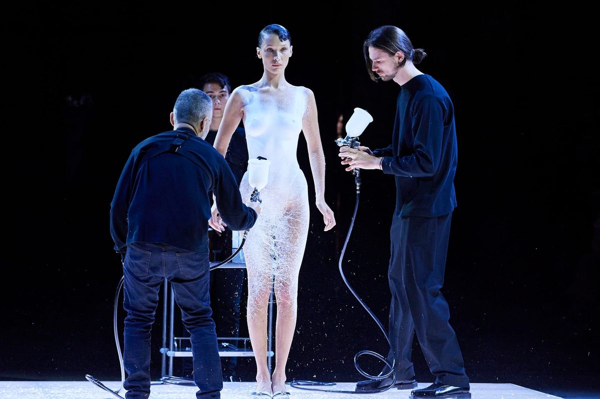 Yes, Bella Hadid Had a Dress Spray-Painted Onto Her In Paris