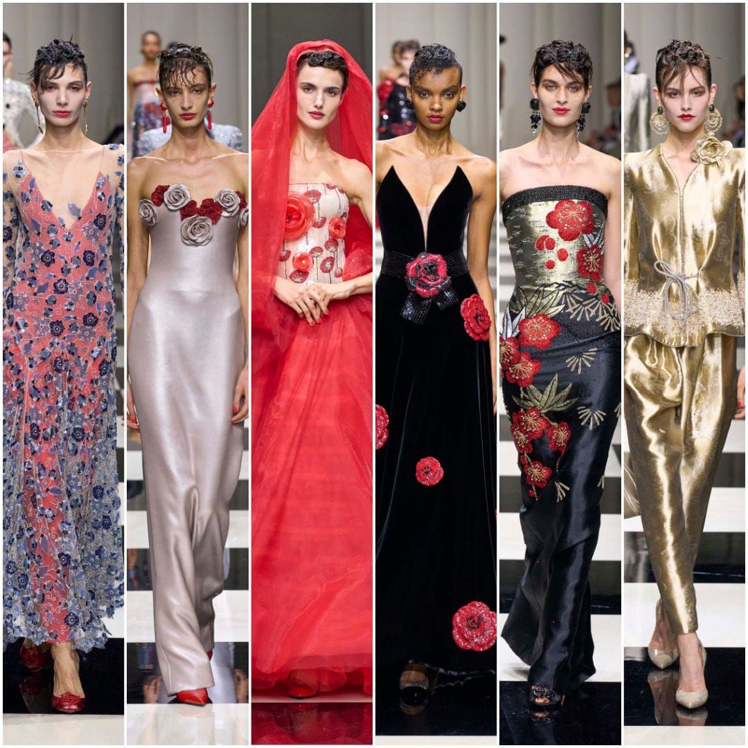 Armani's Roses-Themed Show Was Red Dominant