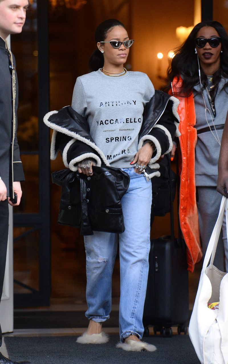 rihanna fluffy shoes paris