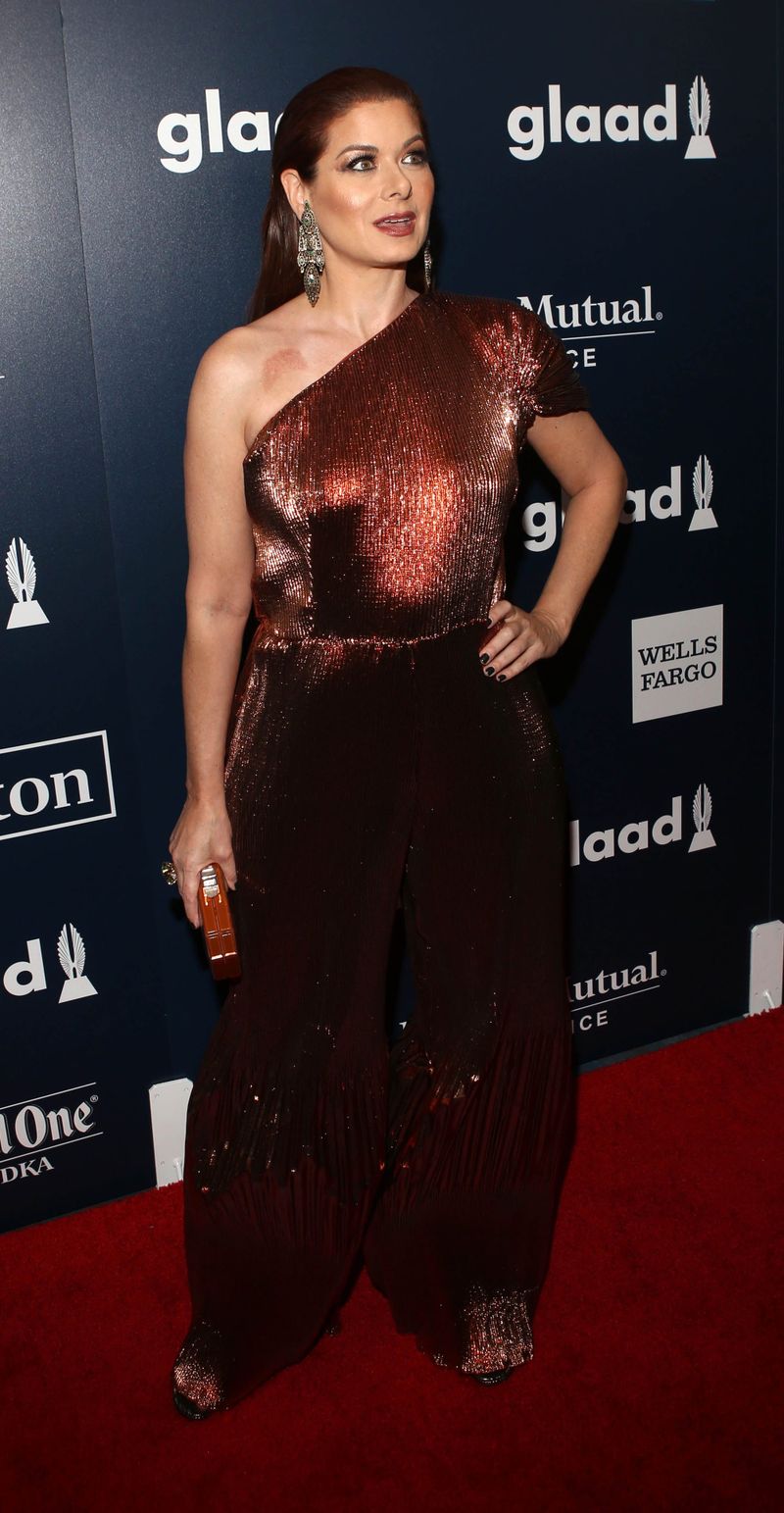 Debra Messing's Bronze Jumpsuit Is Unfortunate