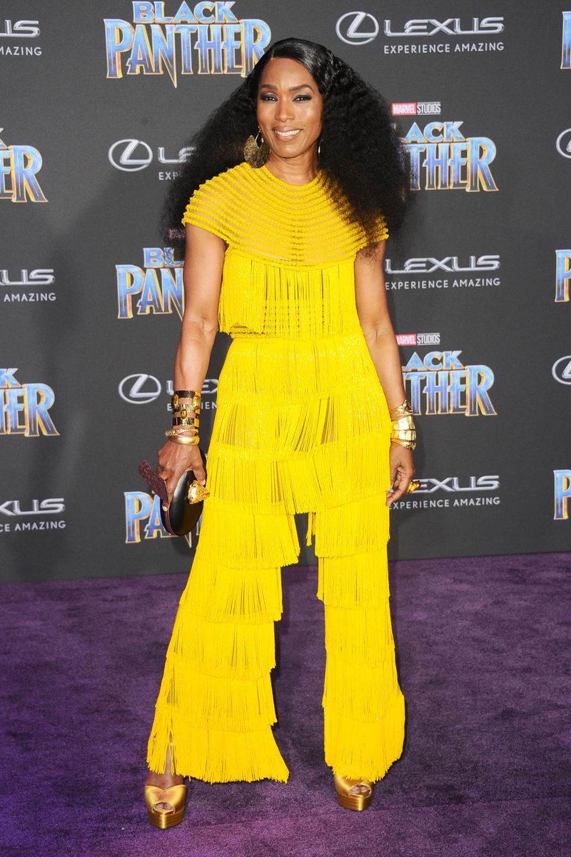 Angela Bassett Opts for Fringed Naeem Khan at the Black Panther Premiere