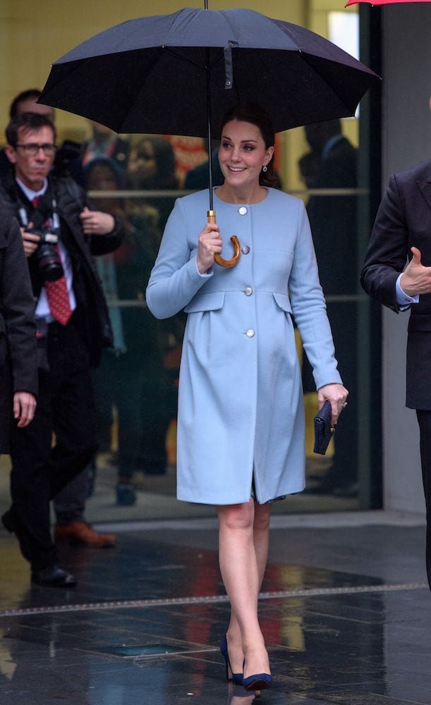 Duchess Kate Opts For Light Blue and a Familiar Frock