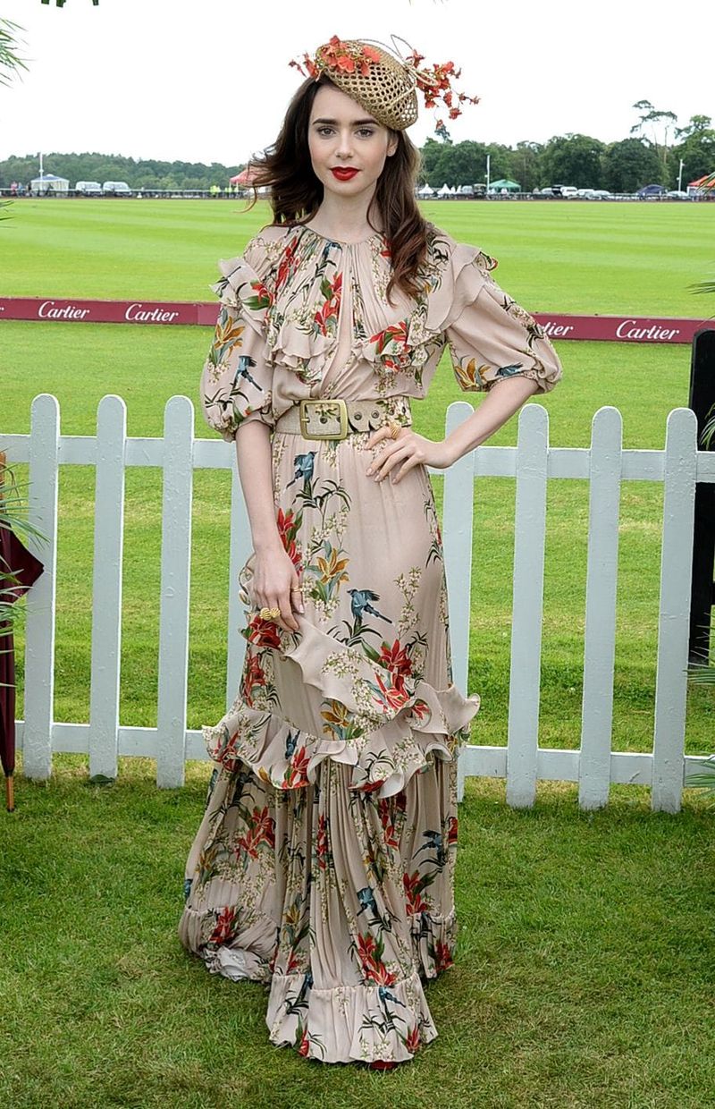 Lily Collins Looks Very Dramatic (and Pretty) at the Cartier Queen's Cup