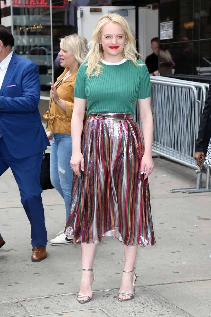 Elisabeth Moss Loves a Metallic Skirt