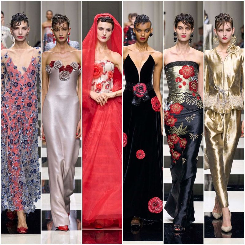 Armani's Roses-Themed Show Was Red Dominant