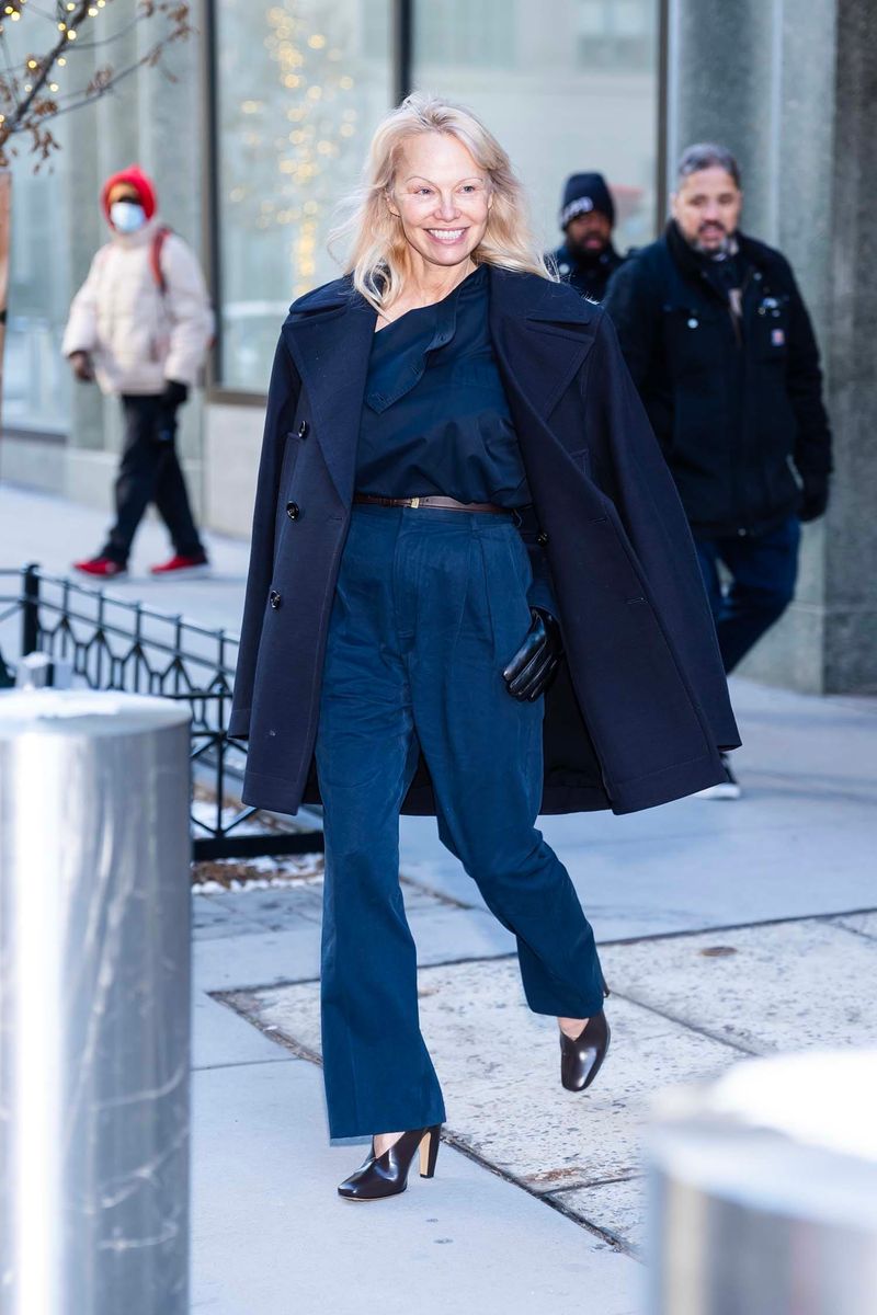 Pam Anderson Swaps In Some Blue