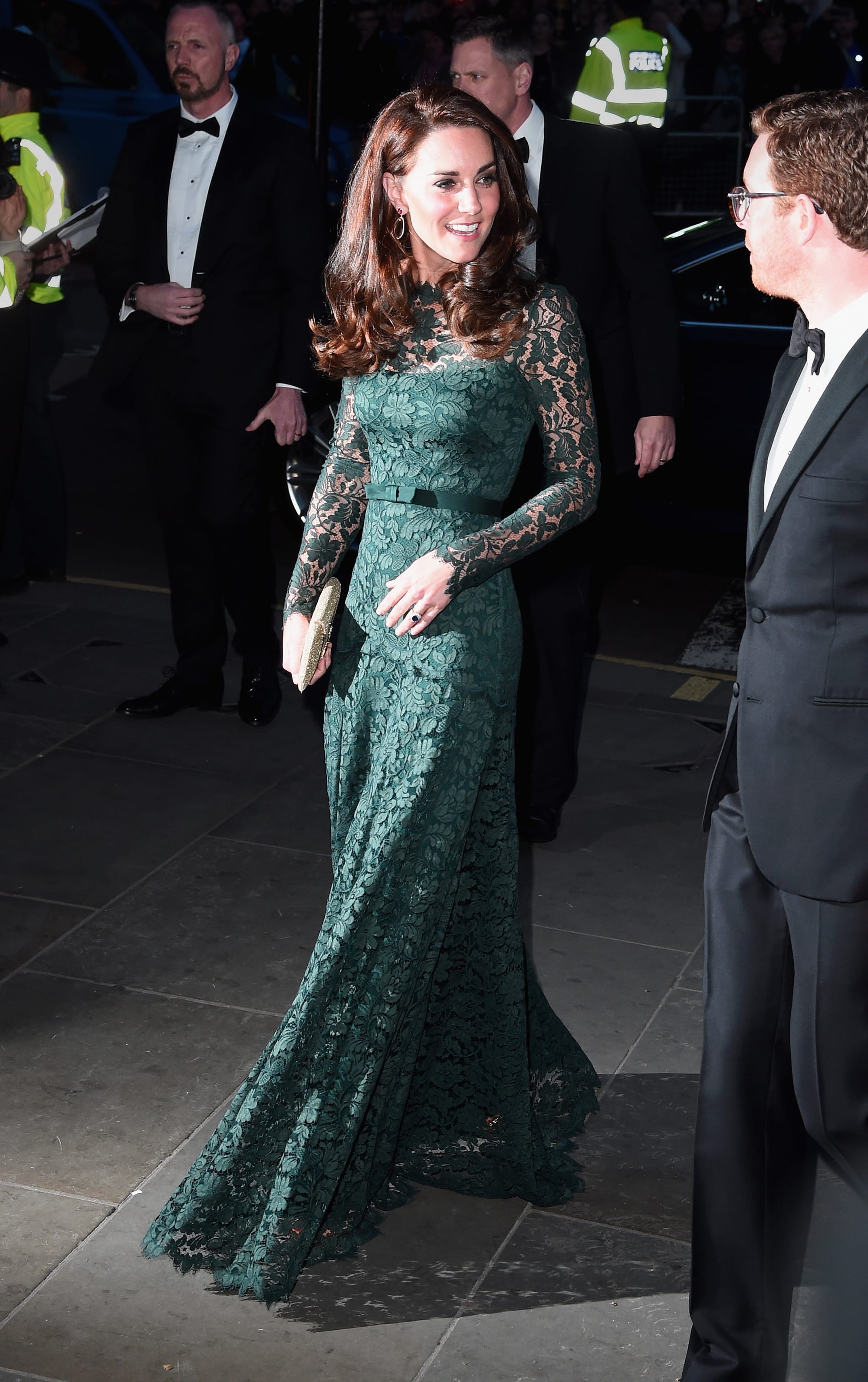 Duchess Kate Wears a Green Lace Temperley to the National Portrait Gallery
