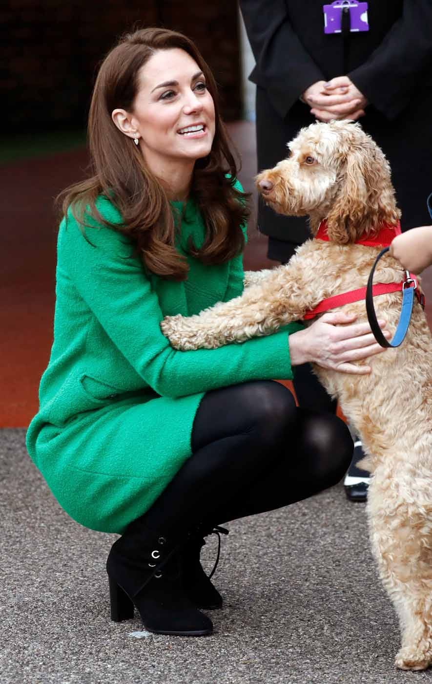 Kate Opts for Lime Green and Boots for a School Visit