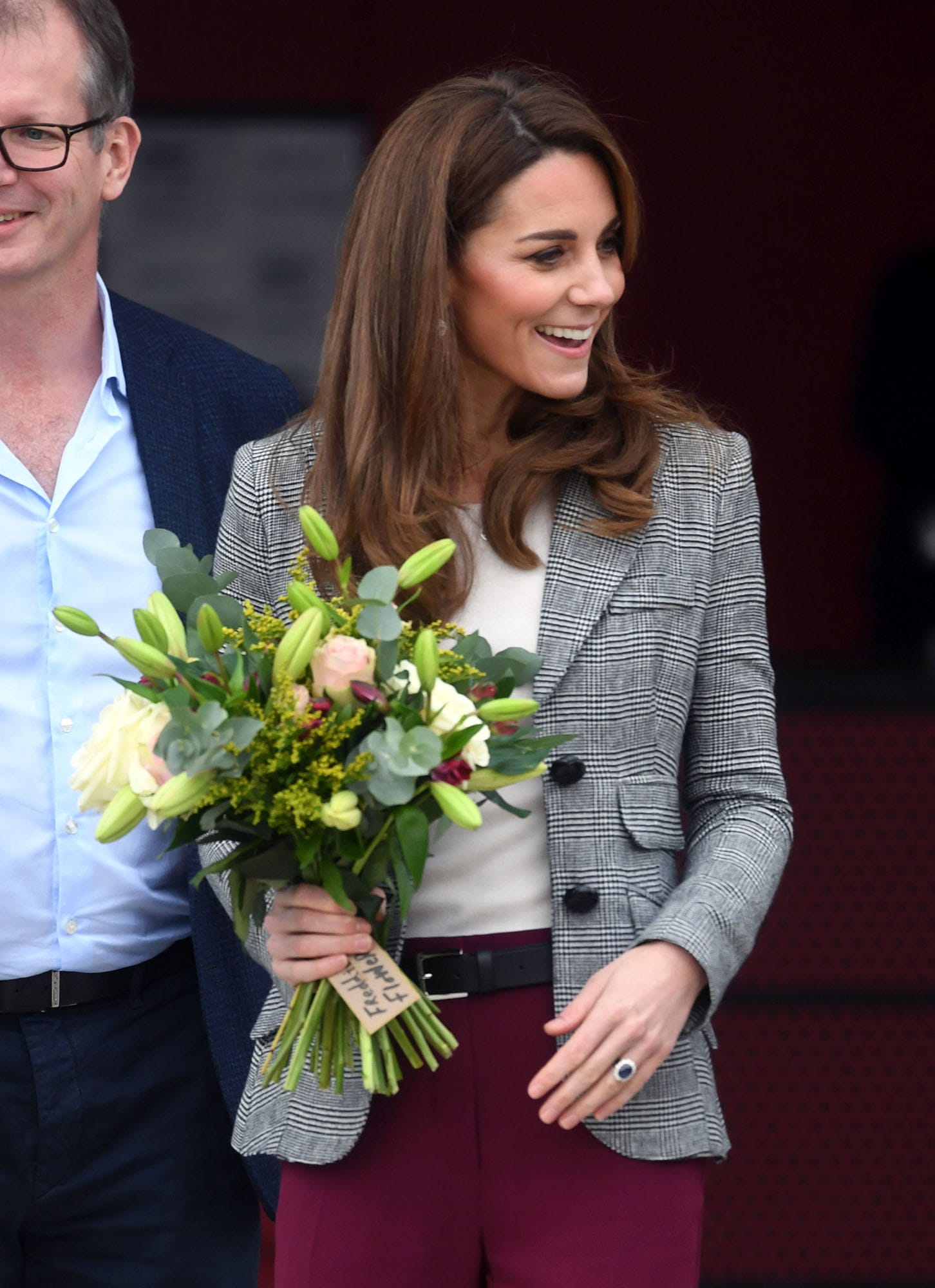 Kate's Out There in Red Trousers and a Plaid Blazer!