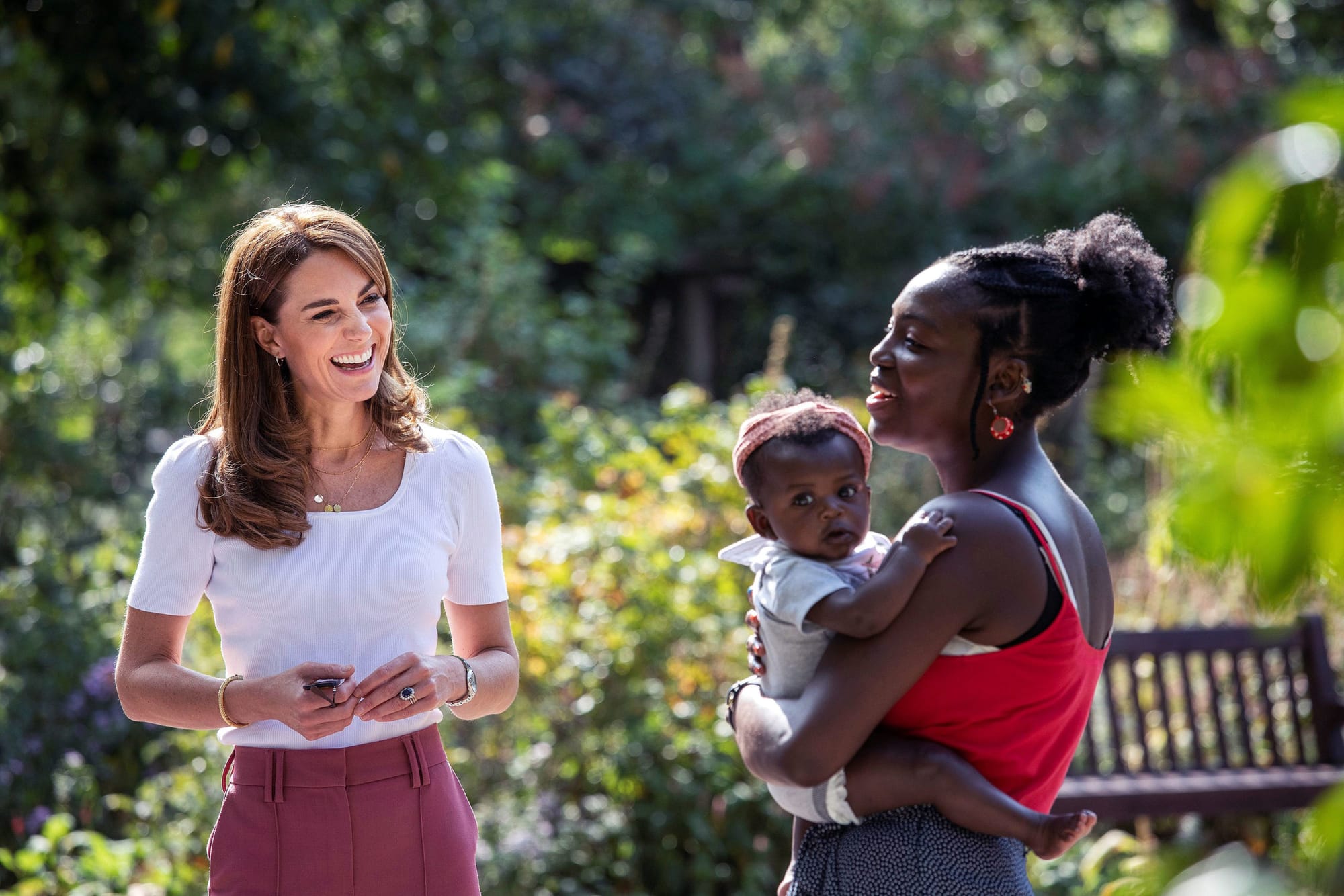 Kate Goes (Kinda) Casual to Talk to a Very Cute Baby in a Garden