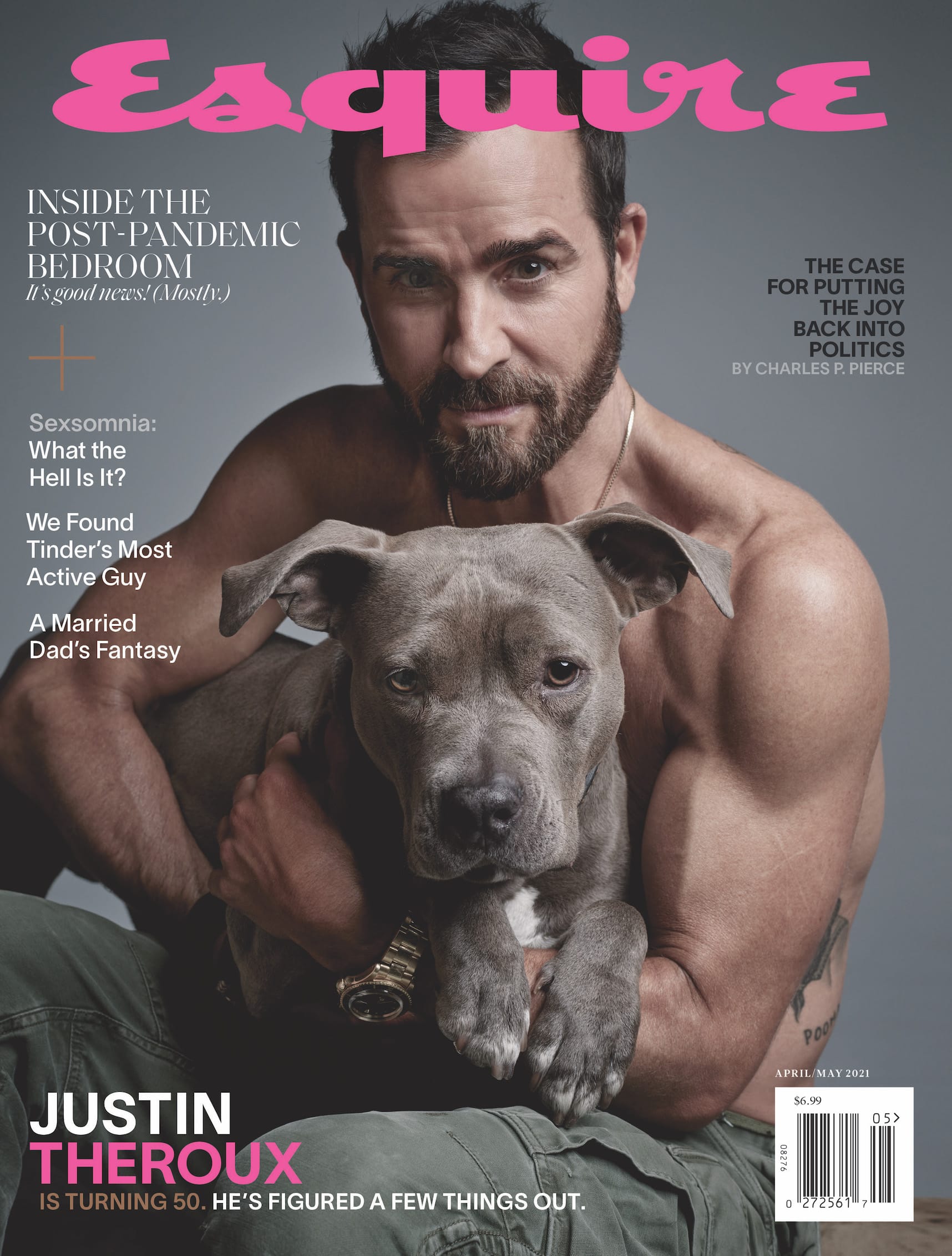 Do You Want to See Justin Theroux, Shirtless, Holding a Puppy on the Cover of Esquire?