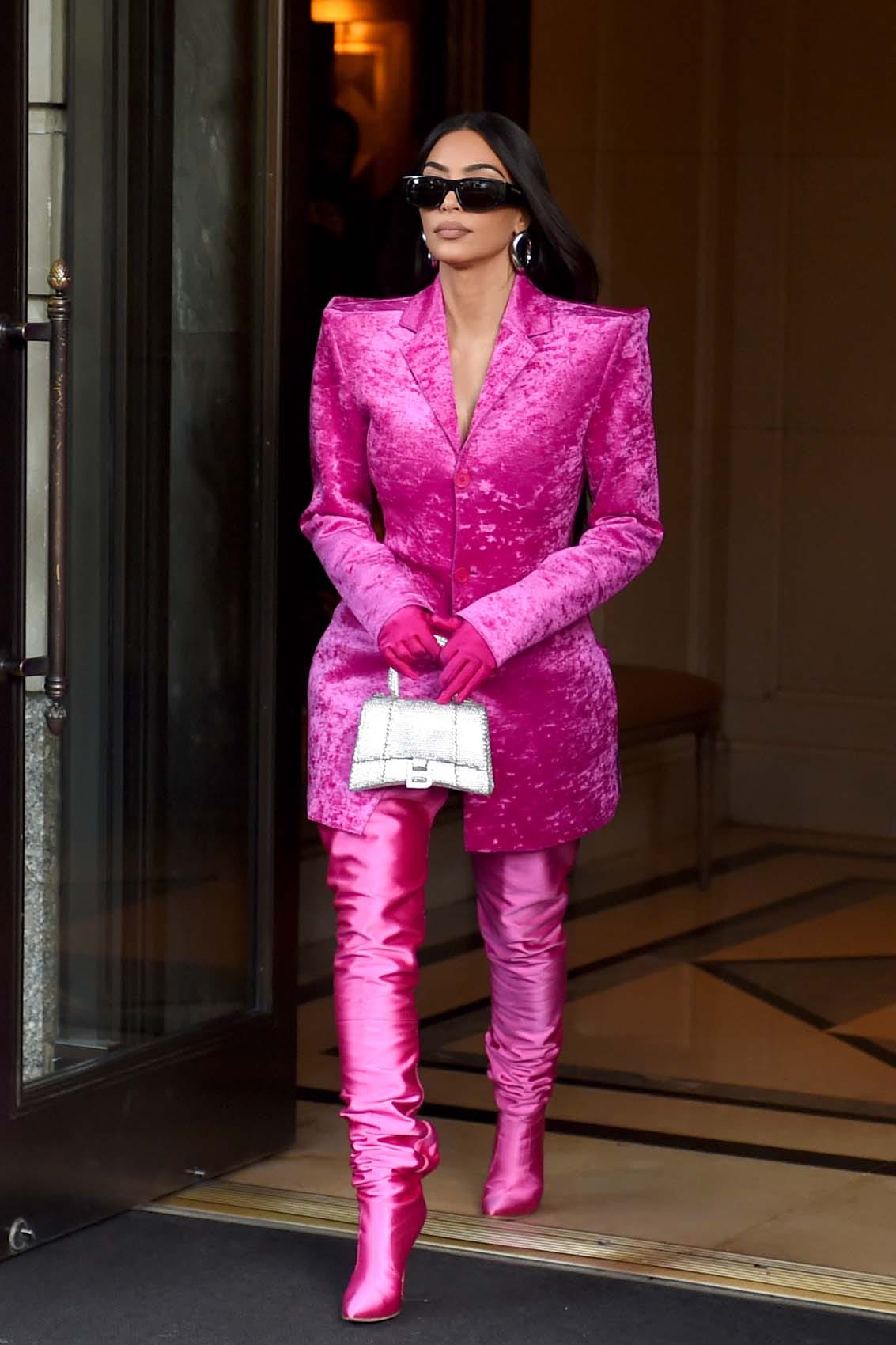 Kim Kardashian Draped Herself in (Crushed) Velvet in NYC