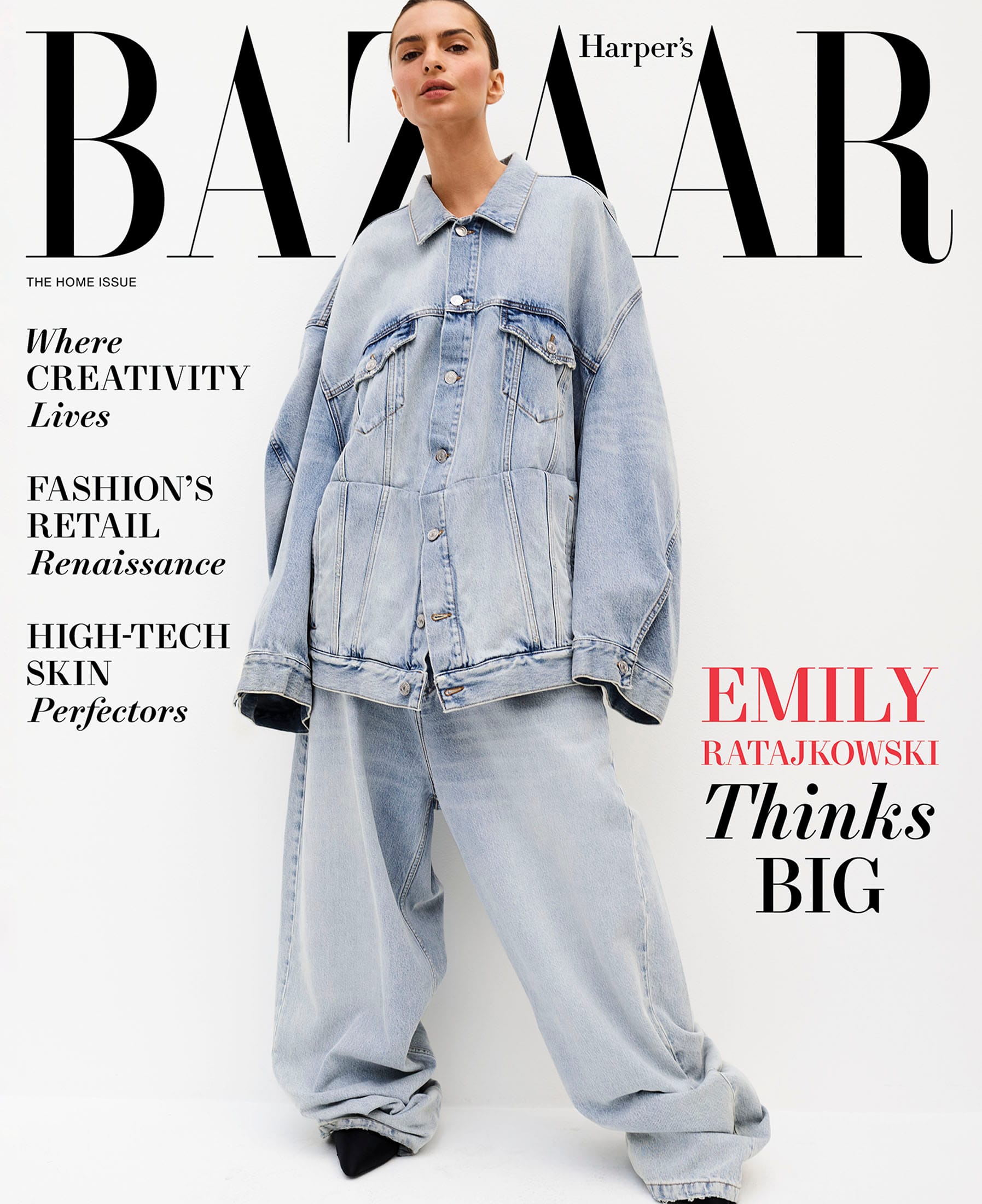 Emily Ratajkowski Wears HUGE DENIM on Harper's Bazaar's November Cover