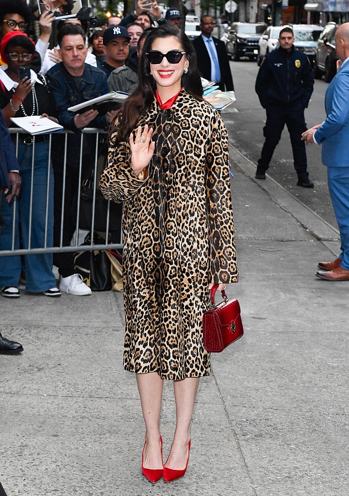 Anne Hathaway Is Wearing the Leopard Coat of My Dreams