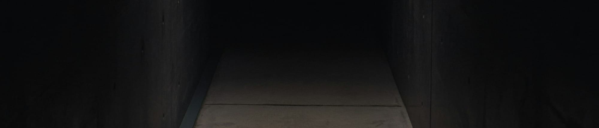 dark pathway lit with small light fixture