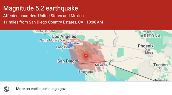 南加州圣地亚哥附近发生5.2级地震 多地有震感