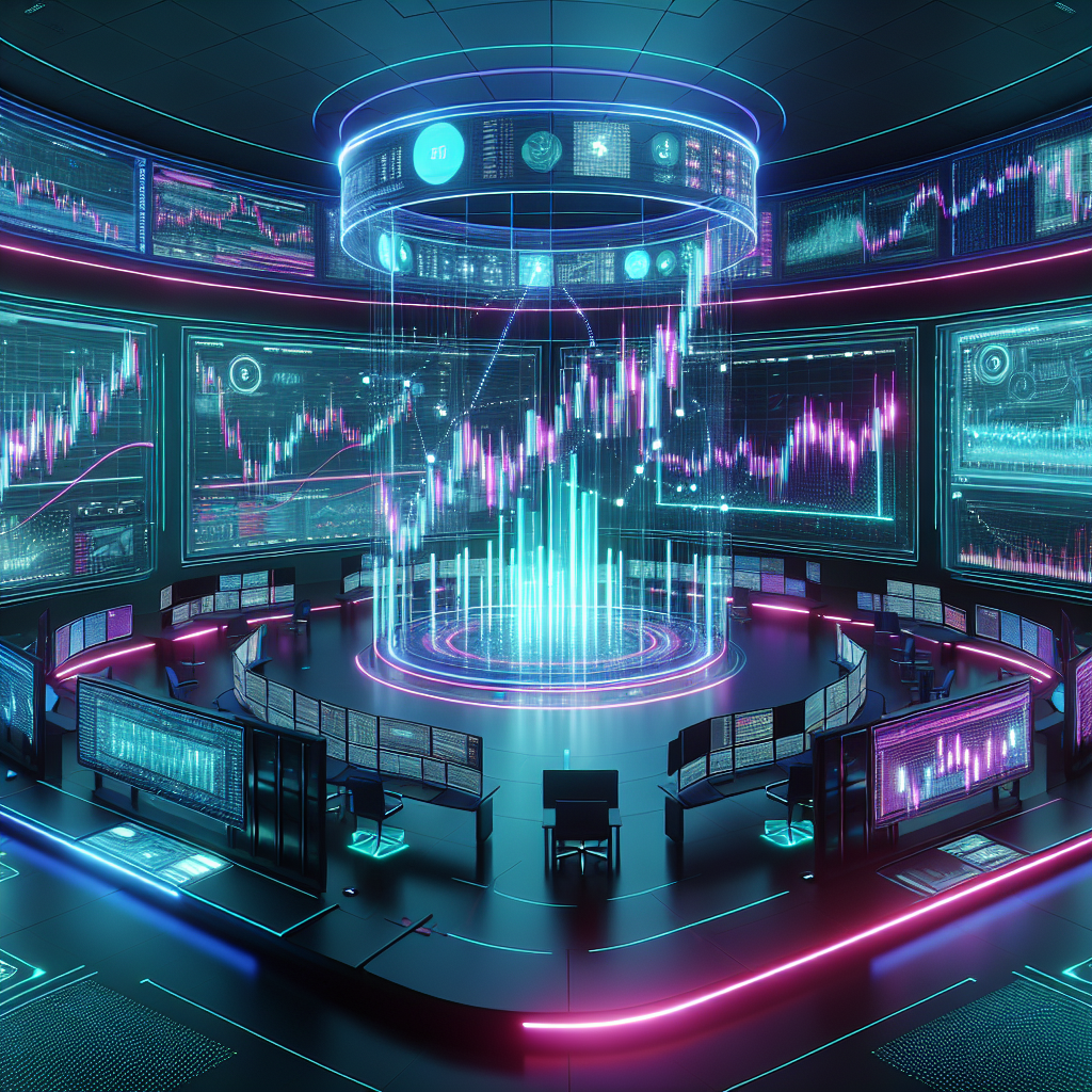A futuristic room that has a lot of charts for trading futures for beginners