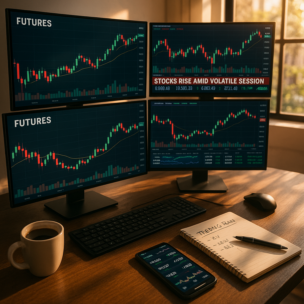 Four screens that show futures charts in a volatile market when  futures contract rollover dates happen