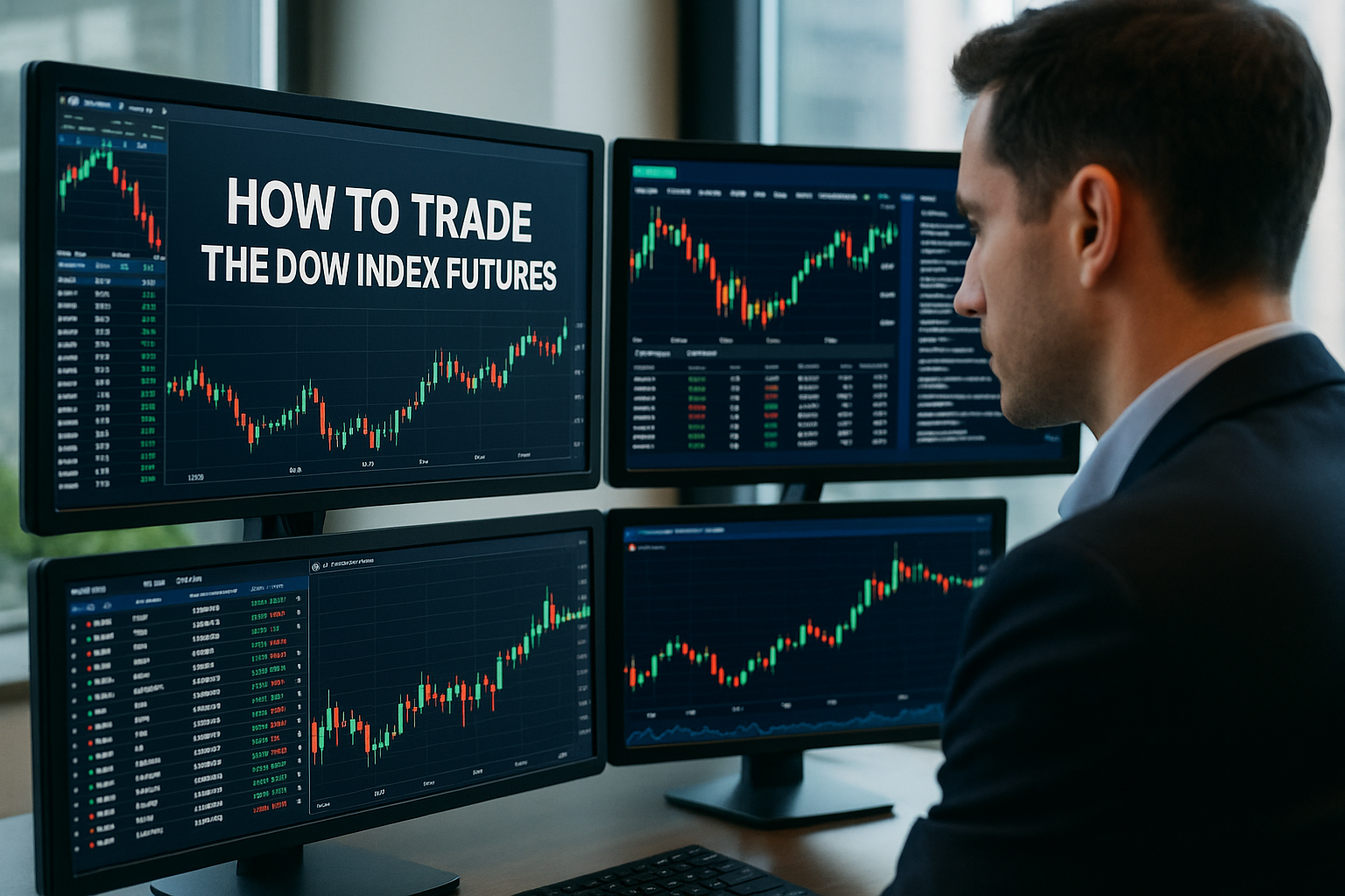 A graphic of how to trade the dow index on a trading screen with candle sticks.
