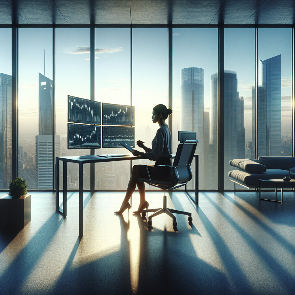 Graphic of a woman looking at 4 futures charts in a penthouse while figuring out how to trade futures after hours