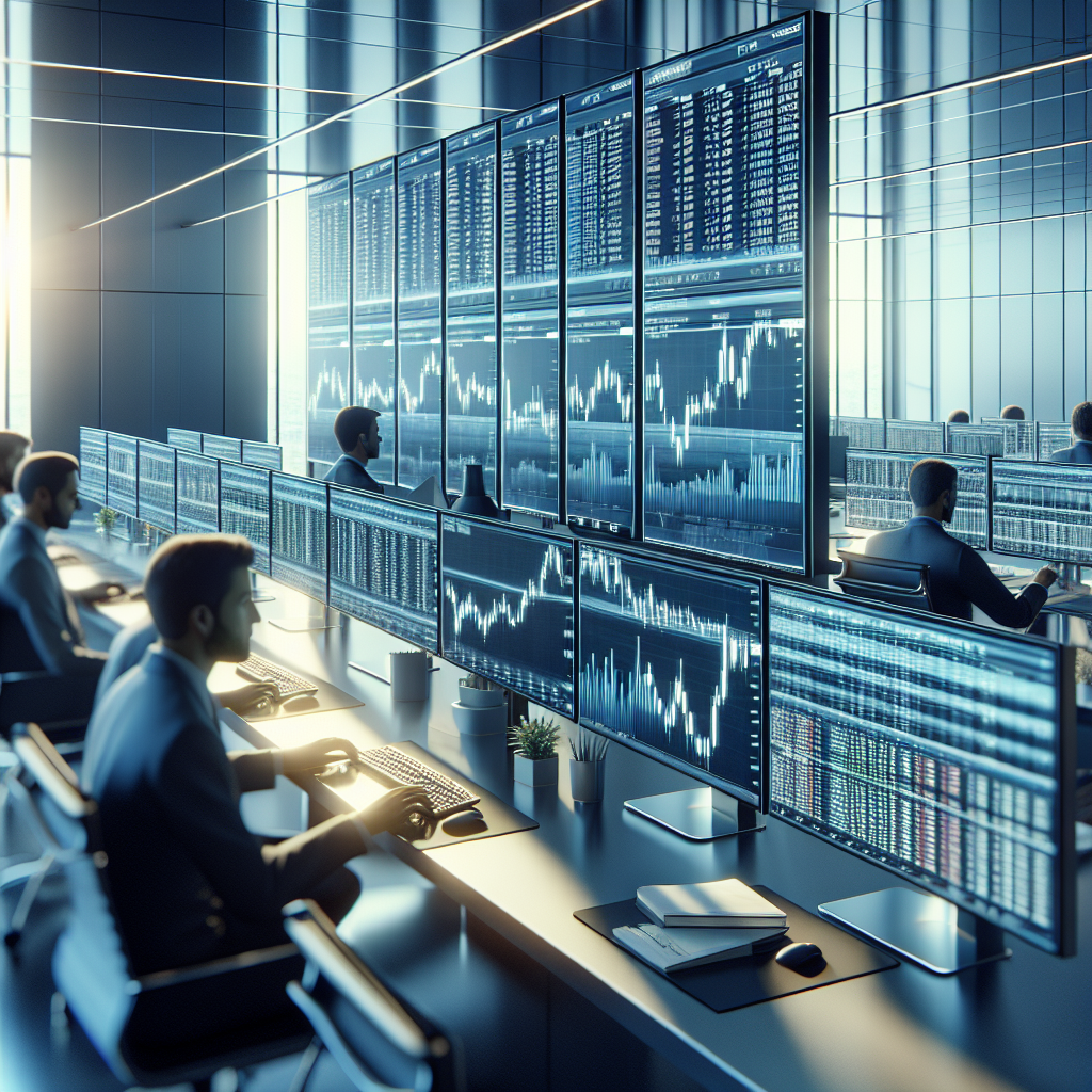 Graphic of a trading room with multiple charts to analyze how to trade after hours 