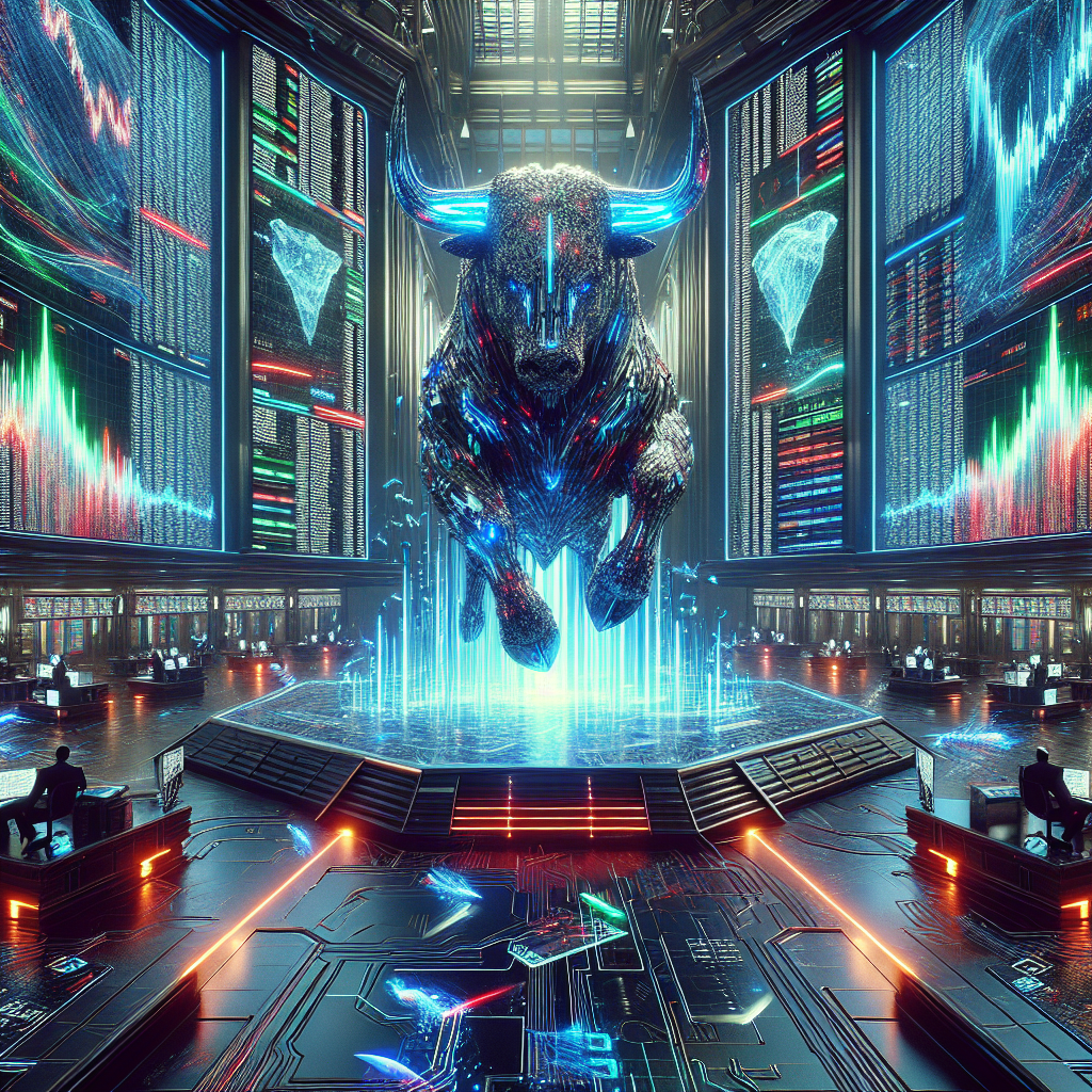 Graphic of a bull on a trading floor to represent successful trading methods