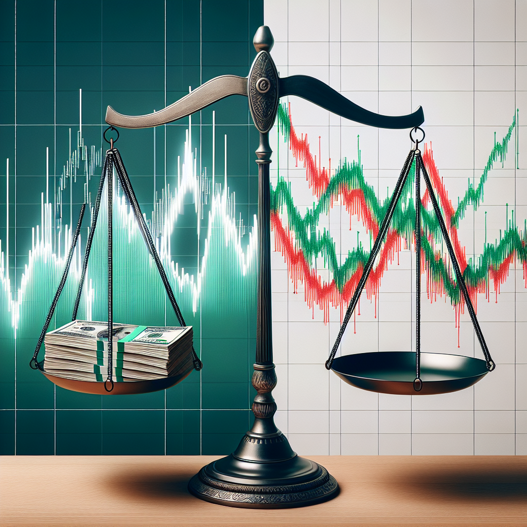 Graphic of a weighted scale holding cash on one side with two different trading charts in the background depicting initial margin vs variation margin.