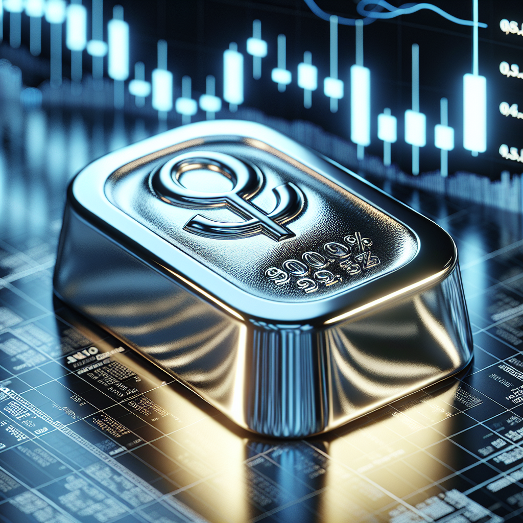 Graphic of a  piece of silver with a colored background with trading candles, related to micro silver futures symbol