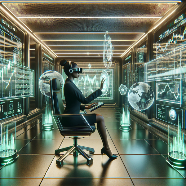 A graphic of a woman trying to figure out futures month codes with a VR headset.
