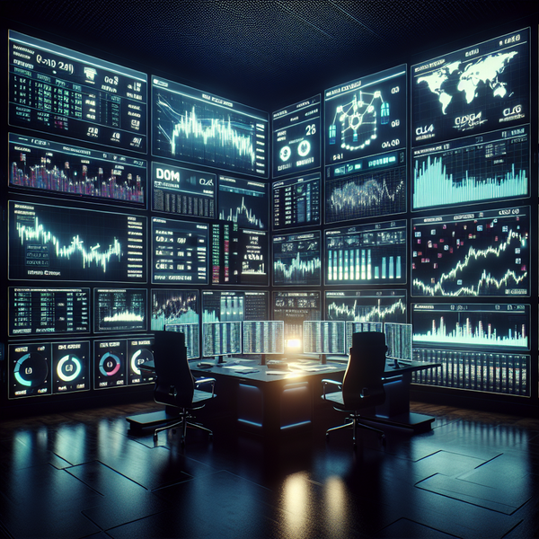  Trading room with charts andcrude oil futures contracts