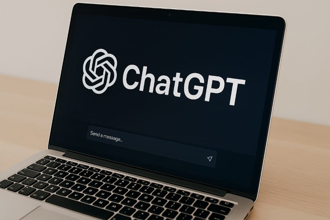 A laptop featuring ChatGPT interface