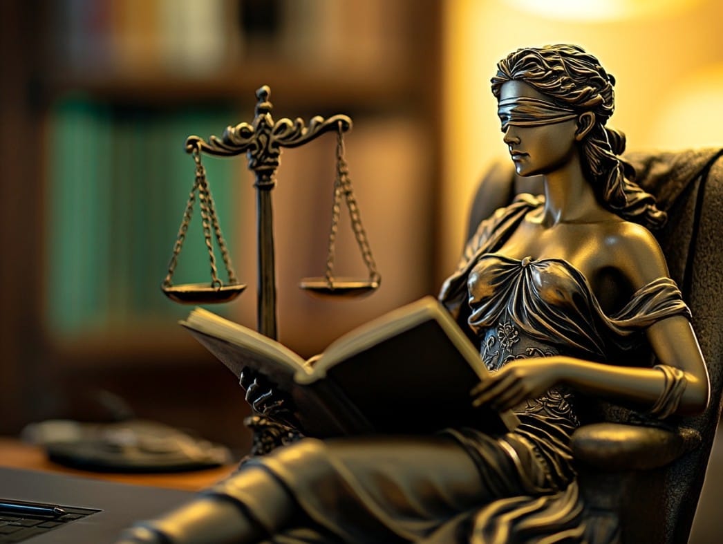 Image created with AI - 'Lady Justice' reading a novel.