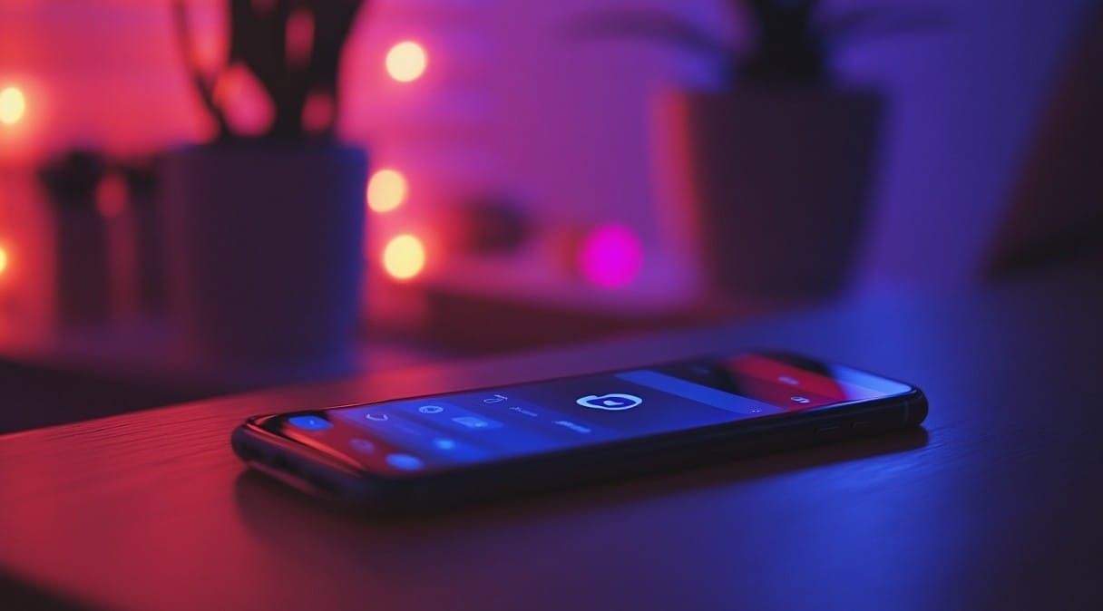 Smartphone app on a dresser. Image made with AI.