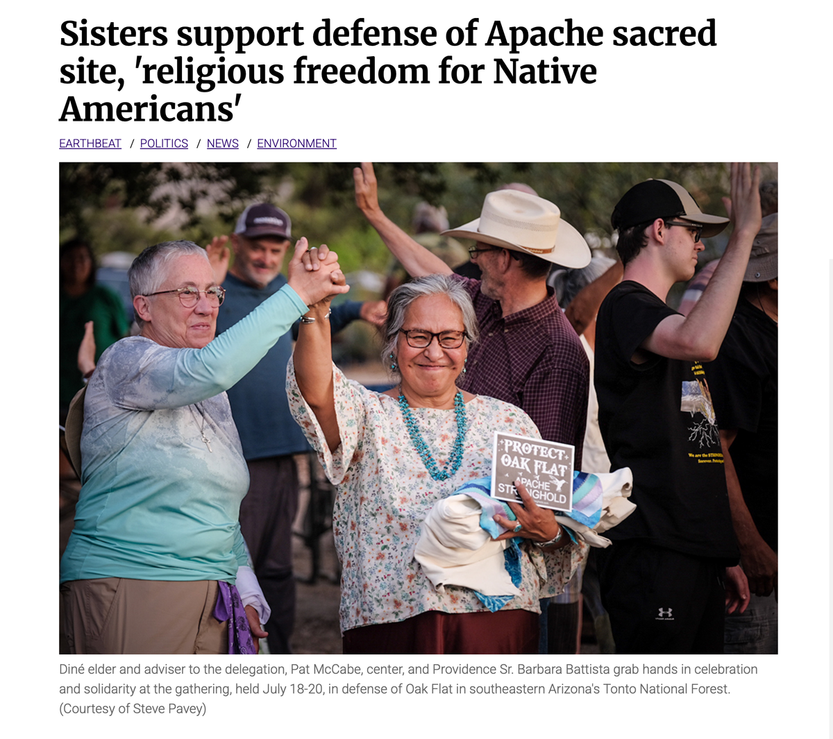 Reposting:  A Report by Catholic Sisters who came to Oak Flat in Support of Apache Freedom of Religion