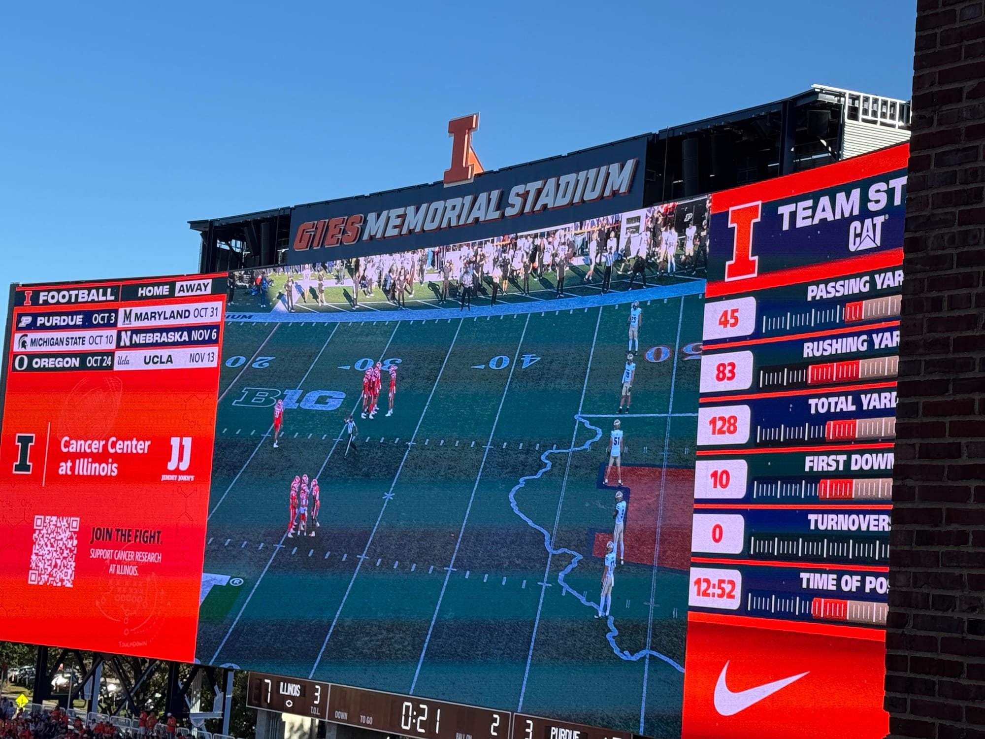 The Jumbotron at the south end of Memorial Stadium in Champaign, Illinois.