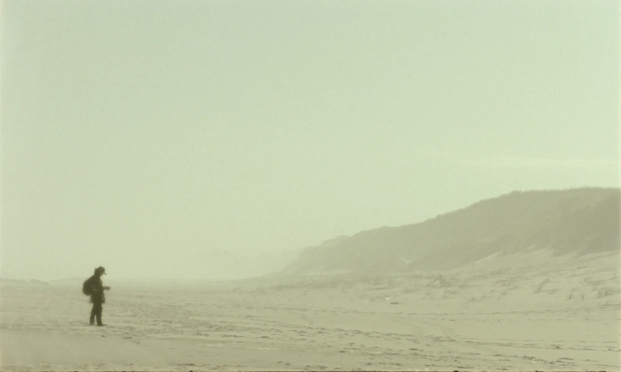 Zoe Lucas conducting a brand audit on the beach of Sable Island in Geographies of Solitude.