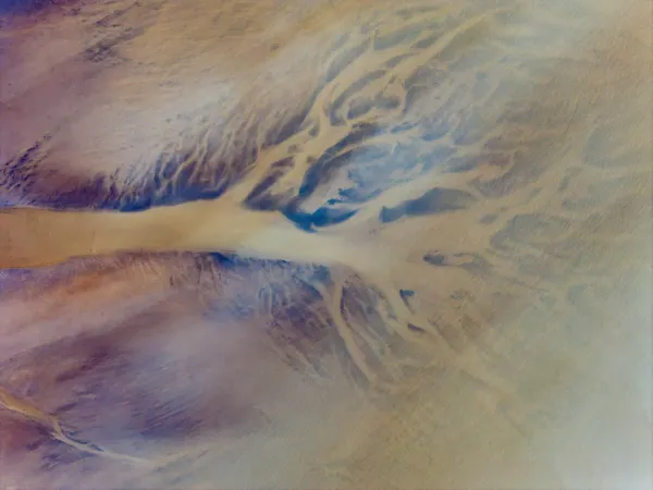 Abstract aerial view of natural branching river patterns resembling a decentralized biological infrastructure network.