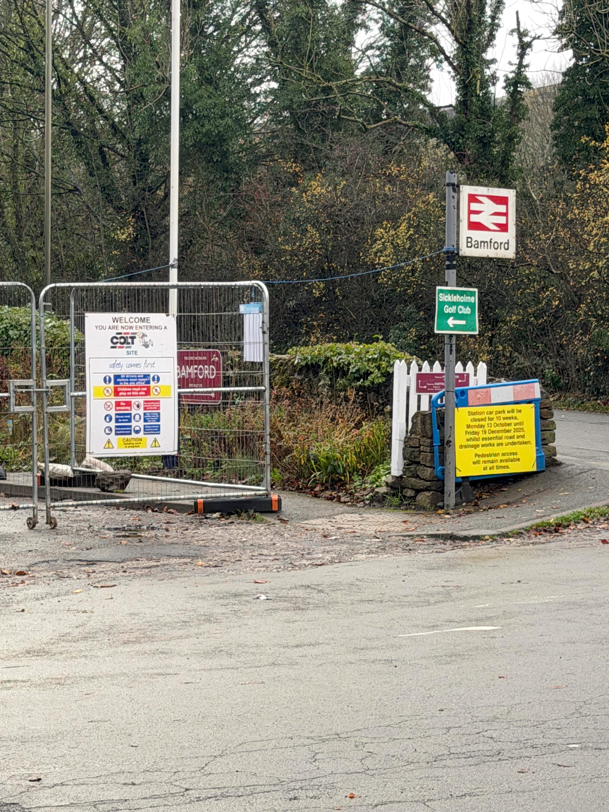 The closed road to Bampton train station carpark