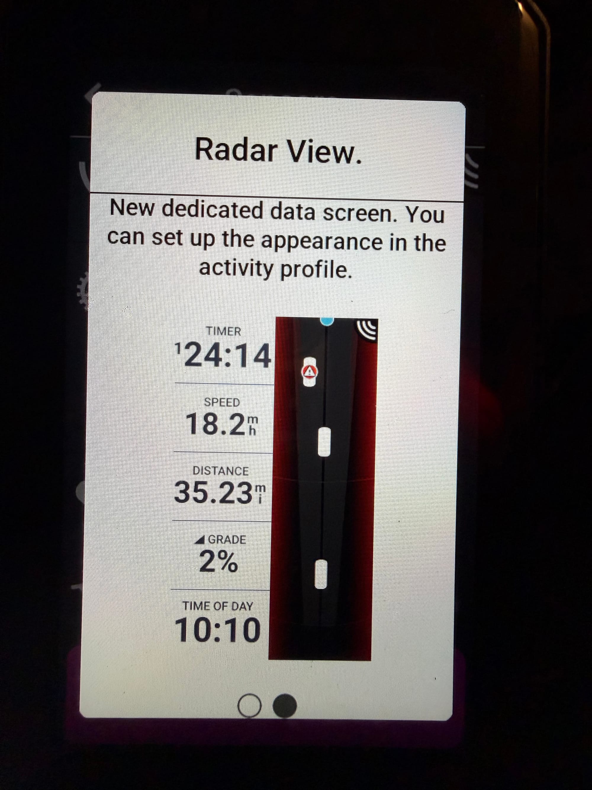 Radar view information on the Edge 1050