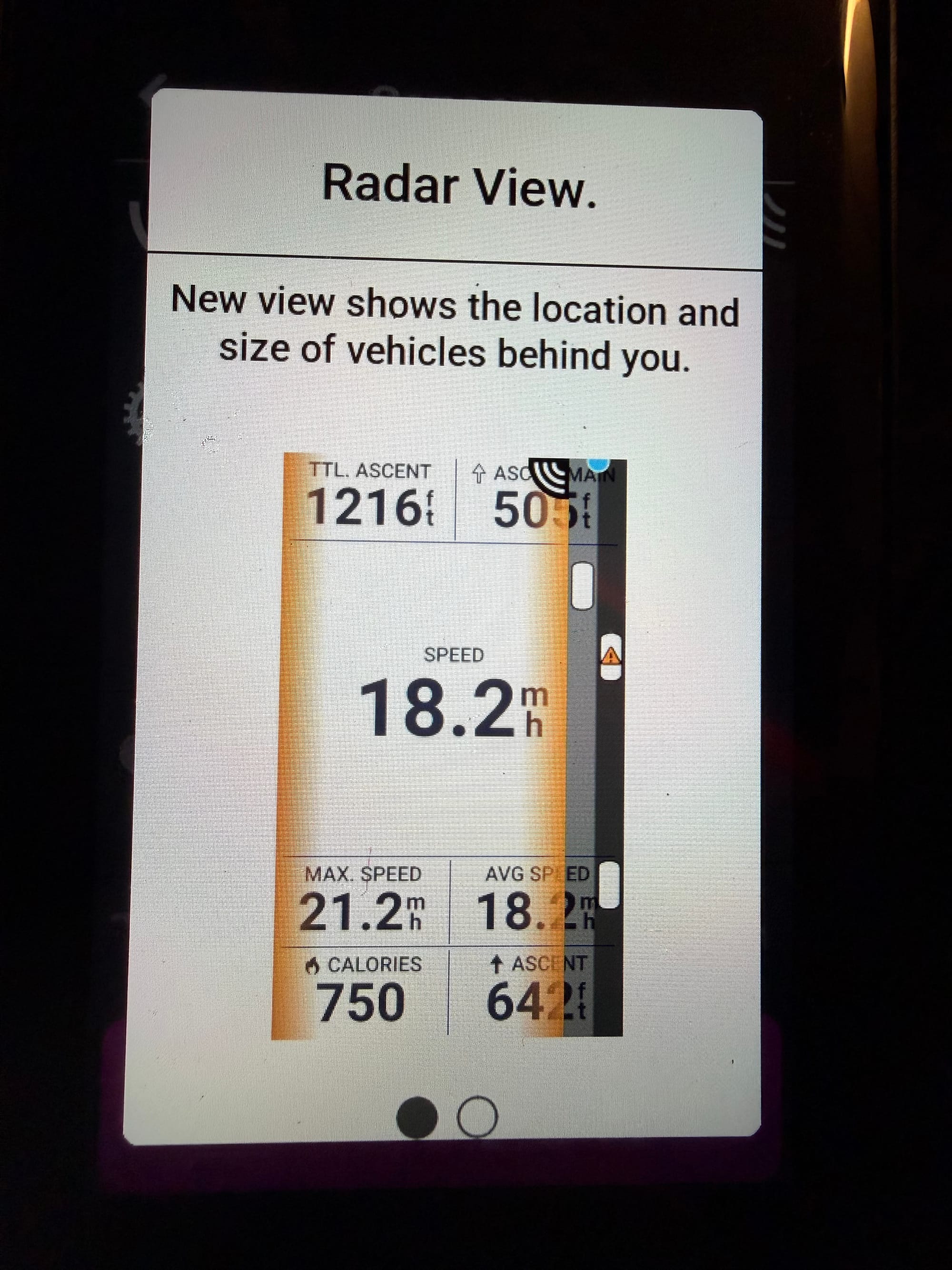 Radar view information on the Edge 1050