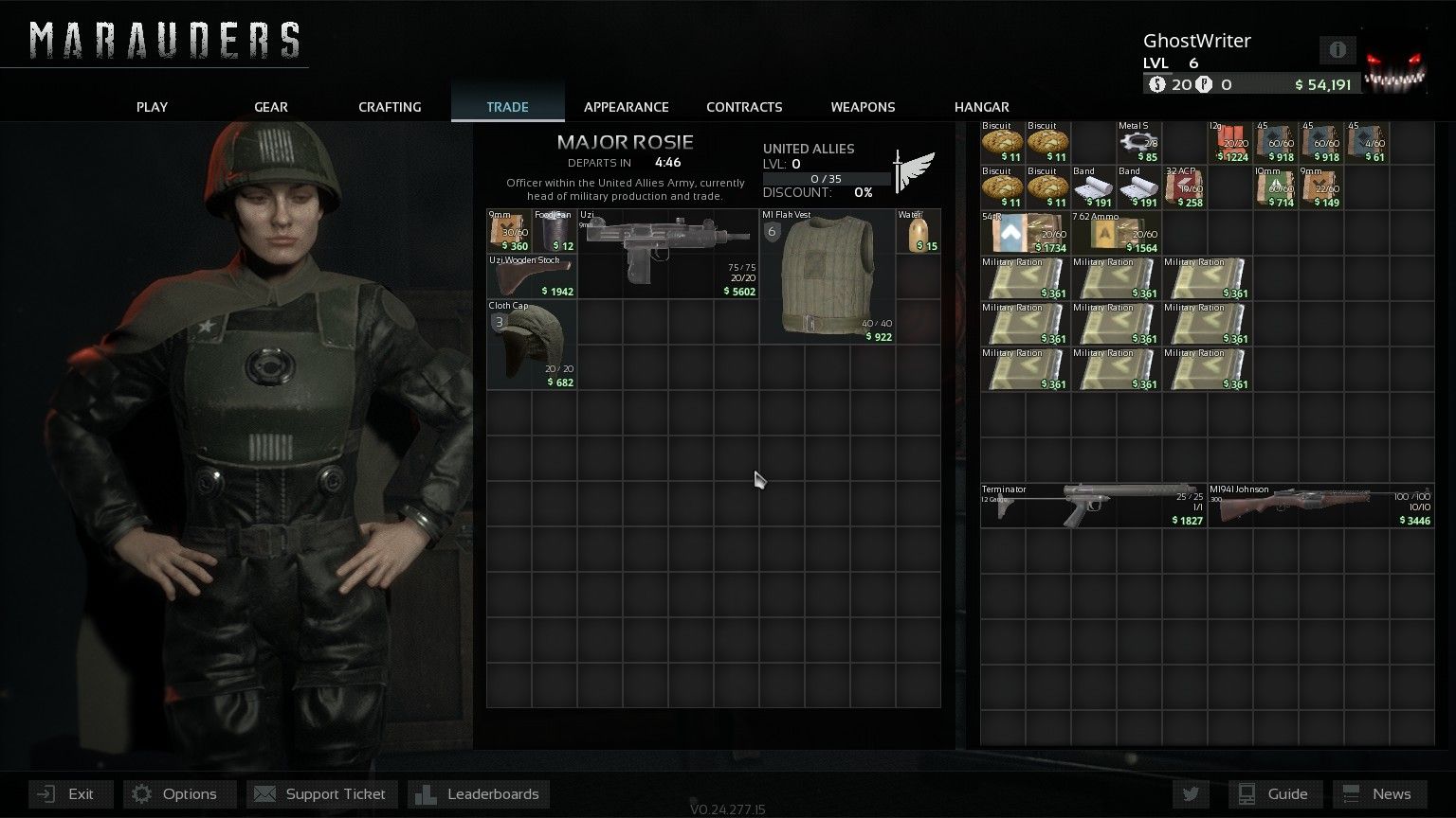 Screenshot of the game. The inventory screen, showing a level 6 character with regular armor.