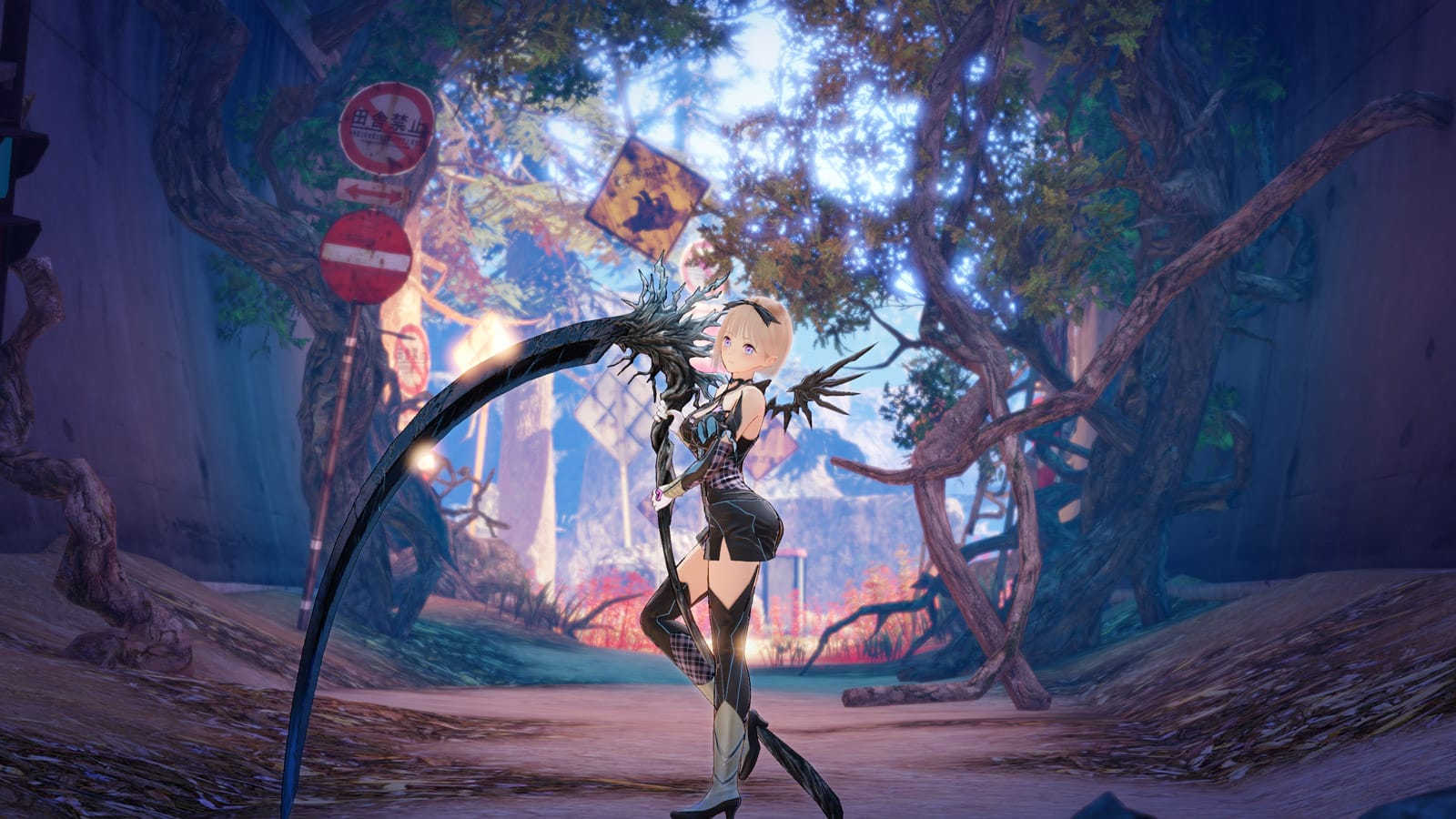 Image is Ao in her Reflector form, wearing a black outfit and holding a scythe