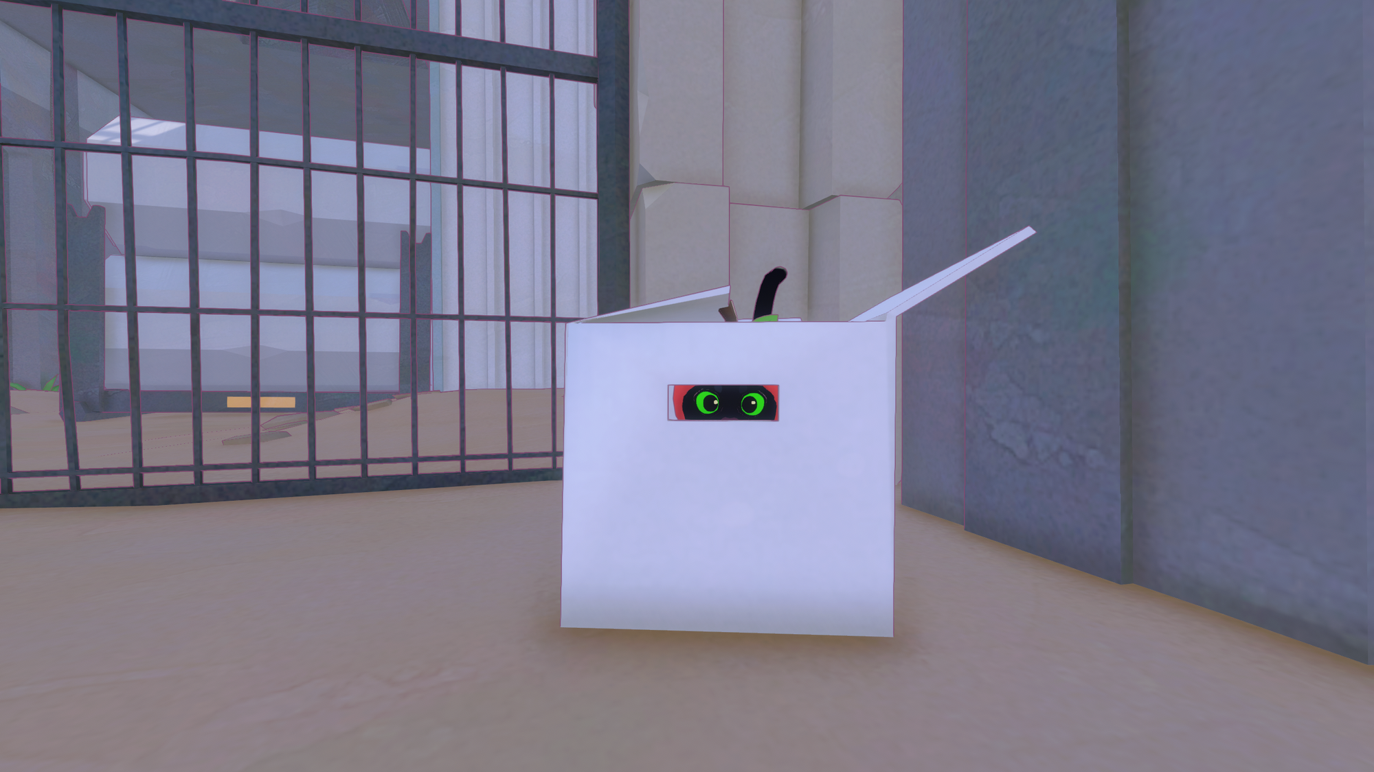 A small black cat expertly disguised as a white filing box.