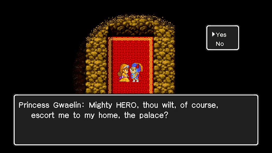 Princess Gwaelin asks the hero to escort her home to the palace.