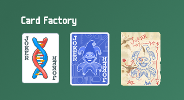A graphic showing a lineup of Jokers called Card Factory: DNA, Blueprint, and Brainstorm.