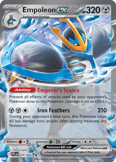 Empoleon EX, a large dark grey penguin-like Pokemon with blue, white, and yellow accents.