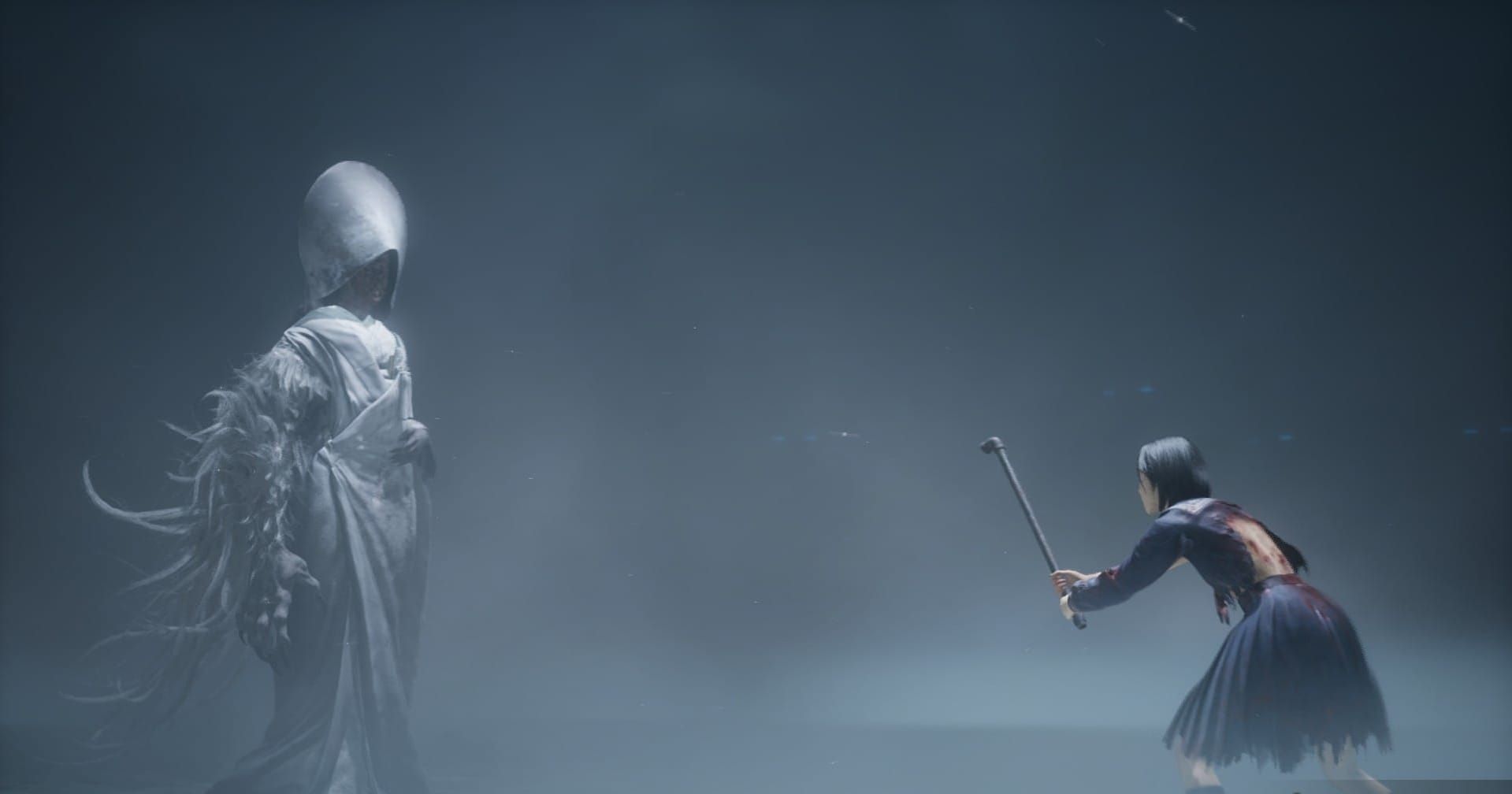 Hinako faces off against a ghostly creature.