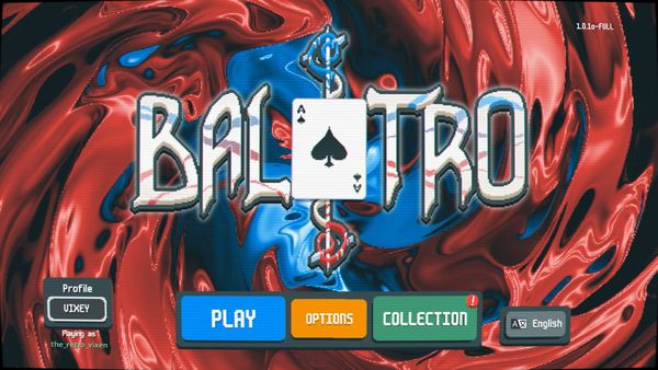 The Balatro menu screen.